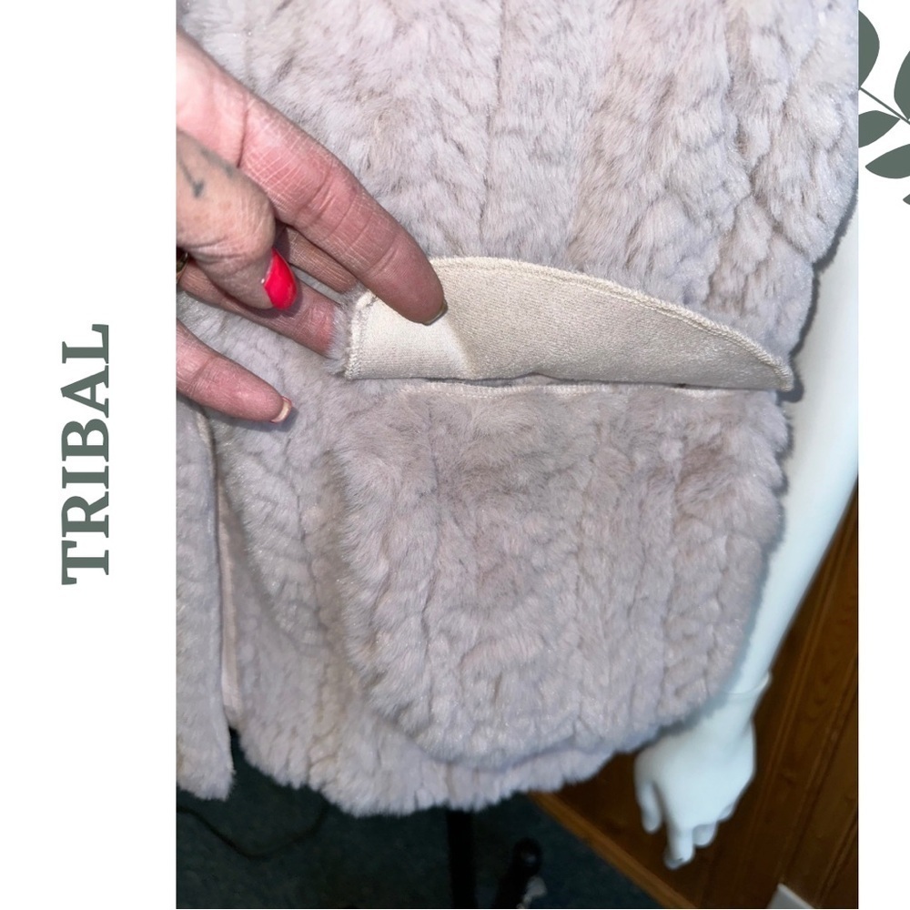 Tribal Faux Fur Vest Large Pink Plush Layering Jacket - Picture 9 of 13
